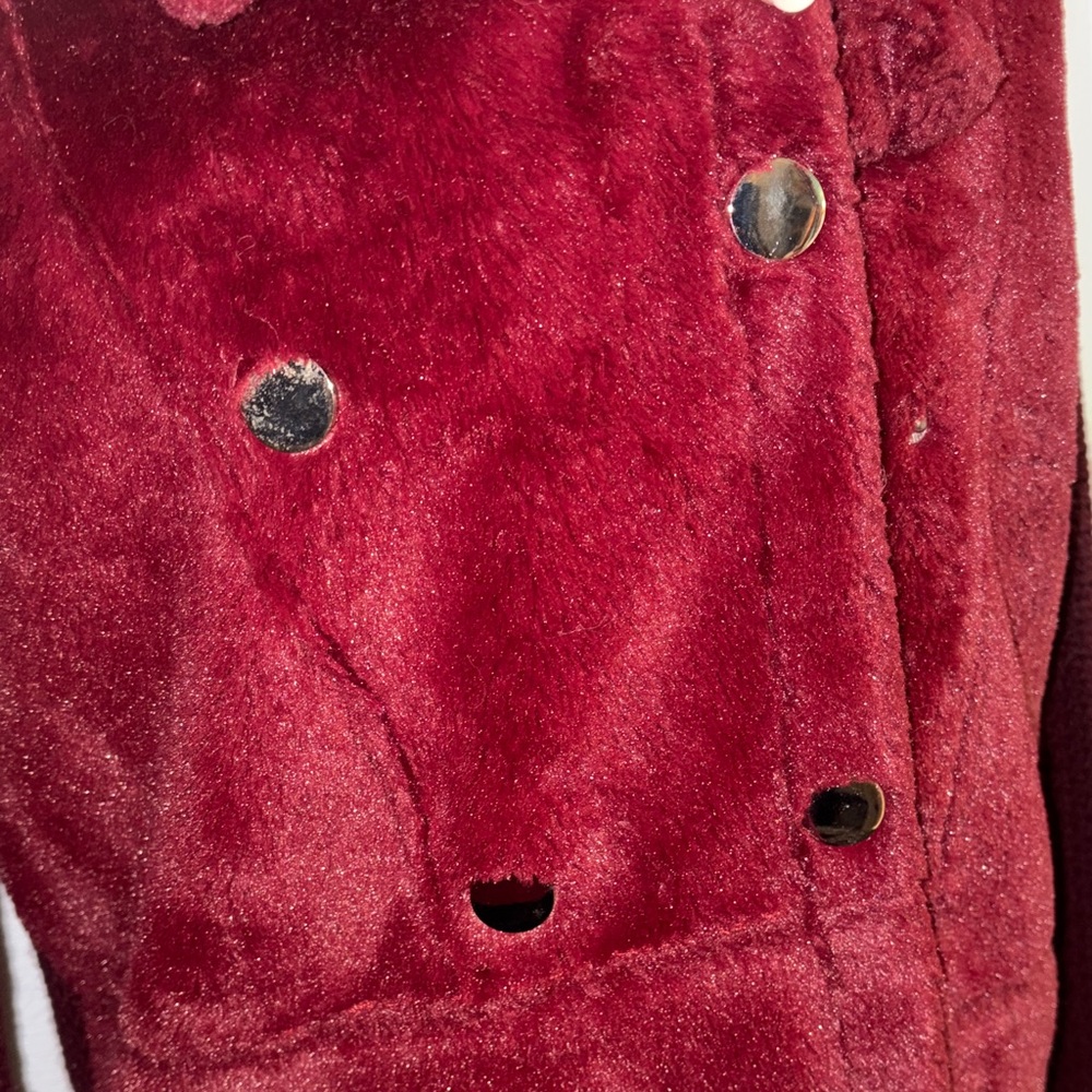 Burgundy Faux Fur and Knit Sweater Coat - Picture 15 of 16